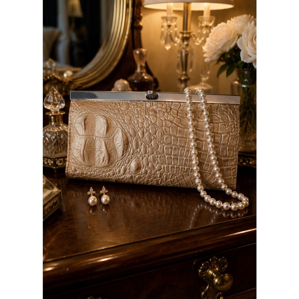 new directions Gold Croc-Embossed Frame Clutch